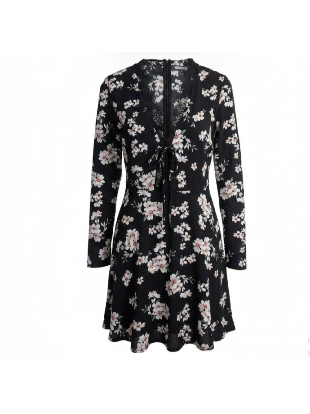Missguided Womens Black Floral Long Sleeve Mini Dress Size 10